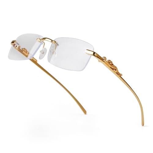 piscm Vintage Rimless Rectangle Sunglasses for Women Men,Trendy Gold Metal Frameless Square Sun Glasses Transparent Eyewear thumbnail 3