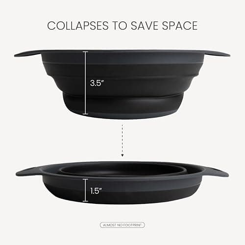 Collapsible Colander | 2-Pack Black Collapsible Strainer for Pasta, Fruits, & Vegetables | Compact Silicone Strainer Ideal for Straining all Sorts of Foods | Strainer for Everyday Use Medium thumbnail 3