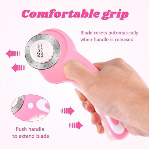 45mm Rotary Cutter for Fabric with 10pcs Replacement Blade, Rolling Fabric Cutter Crochet Edge Skip Stitch Blade for Quilting Crafts Sewing(COLOR:pink) thumbnail 5