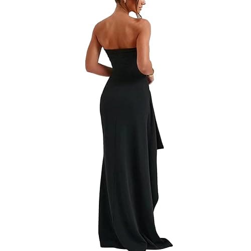 Bcenoilua Robe Longue Femme Sexy sans Manches Epaules Dénudées Maxi Robes Elégant Fendue Slim Bodycon Robe Dos Nu à Ourlet Irrégulier Robes de Soirée pour Clubbing Nuit Cocktail Party thumbnail 4