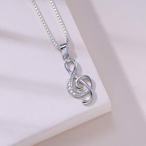 DXZNBEST Music Note Pendant Necklace 925 Sterling Sliver Cubic Zirconia for Women Mother’s Day Valentine's Day Christmas Jewelry Gift Chain 18 Inches thumbnail 2
