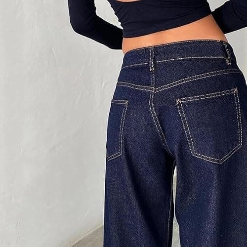 Sawmew Damen Y2K Low Rise Baggy Jeans Weites Bein Loose Fit Boyfriend Straight Leg Trendy Stretch Denim Hose Streetwear thumbnail 4
