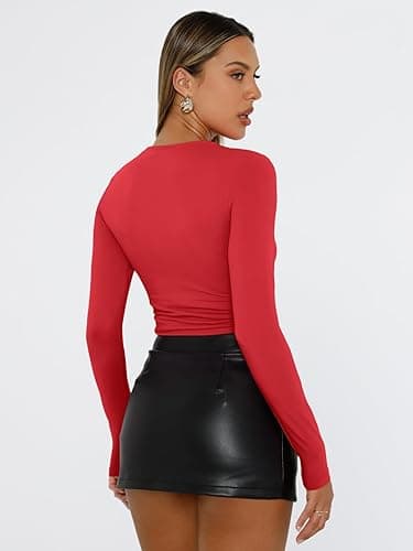 Trendy Queen Womens Long Sleeve T Shirts Fall Fashion 2025 Basic Crop Tops Going Out Outfits Y2k Clothes thumbnail 5