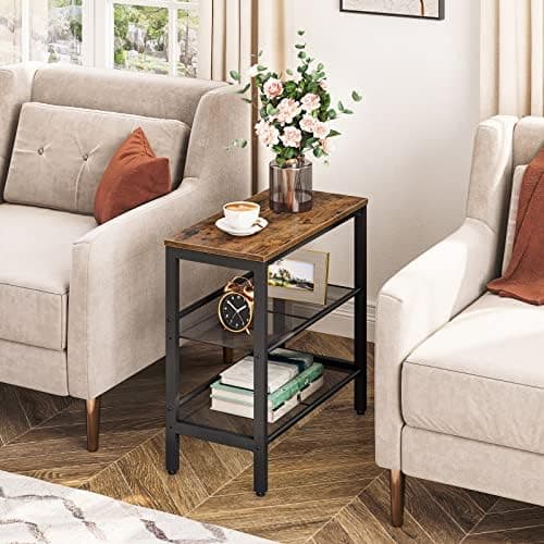 HOOBRO End Table, 3-Tier Narrow Side Table, Nightstand with 2 Flat or Slant Adjustable Shelves for Small Spaces, Hallway, Living Room, Bedroom, Sturdy, Easy Assembly, Rustic Brown and Black BF23BZ01G1 thumbnail 5