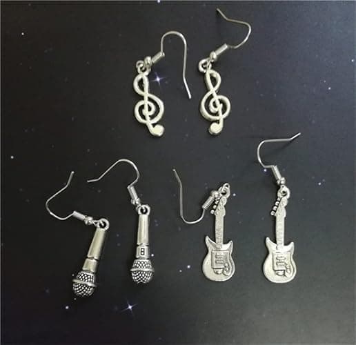 3 Pairs in set, Guitar Earrings, Microphone Earrings, Treble Clef Earrings, for Music Lover, Earrings Set thumbnail 2