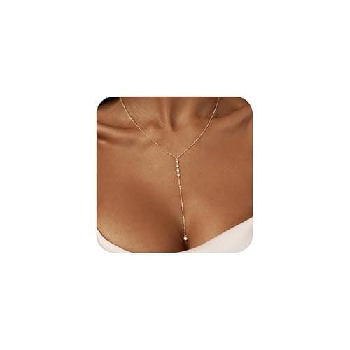 LULII Lariat Gold Necklace for Women Trendy Dainty 14k Gold Plated/Silver Layered Chain Drop Necklaces Y-Shaped Necklace Jewelry for Women Gifts - Image 1