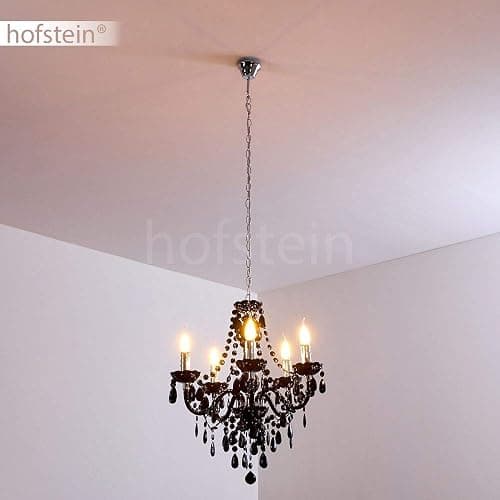 Lustre en métal noir/chrome, lampe à suspendre à 5 flammes, 5 x E14, suspension classique avec cristaux décoratifs, design vintage/rétro, ampoule(s) non incluse(s) thumbnail 6