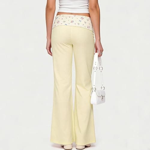 MYBFYABO Fold Over Yoga Pants for Women Contrast Color Low Rise Wide Leg Sweatpants Y2k Foldover Lounge Bell Bottoms 2026 thumbnail 6