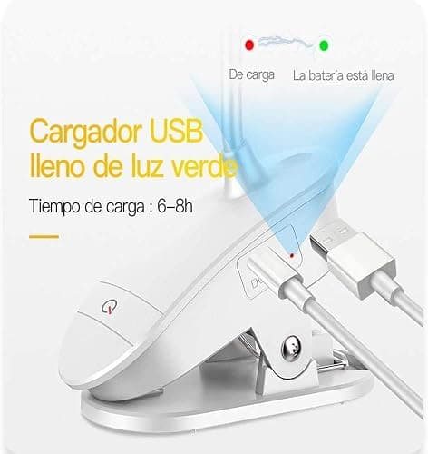 Lampe de lecture à clipser alimentée par piles pour lit, avec 3 niveaux de luminosité, rechargeable par USB thumbnail 6