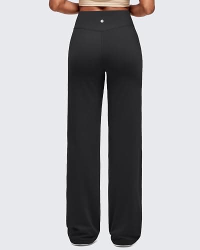 G4Free BareFeel High Stretch Women Wide Leg Yoga Pants Cross Waist Casual Trousers with Zipper Pockets 29"/31"/33" thumbnail 3