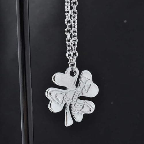 ZHAOZHAO Punk Saturn Necklace for Women - Silver Clover Pendant thumbnail 6