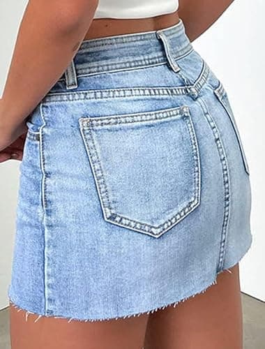 Just Quella Women's Stretch Jean Skirt Fringed Slim Fit Denim Bodycon Mini Skirt thumbnail 3