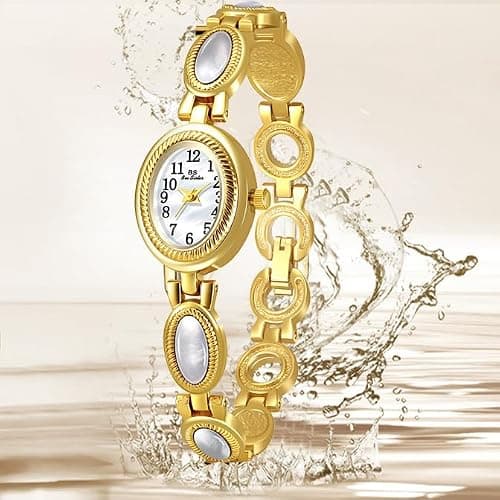 FANMIS Gold Tone Watches for Women with Small Vintage Bracelet Elegant Jade Oval Dial Dress Watch Fashion Quartz Wrist Watch Waterproof Watch thumbnail 6
