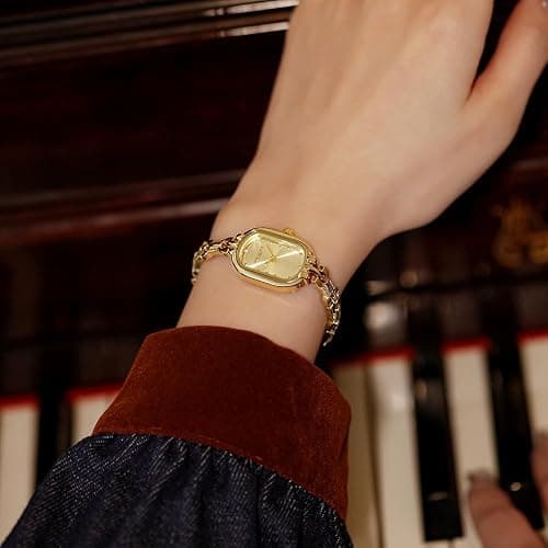 CARLIEN Women Vintage Petite Bracelet Gold Dainty Watch Small Oval Analog Quartz Watch Luxury Waterproof Ladies Diamonds Wristwatch thumbnail 4