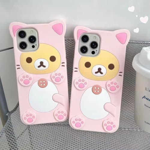 IAIYOXI 3D Cute Cartoon Bear Phone Case for iPhone 16 - Fashionable and Stylish - Funny Pink Bear Design - Soft TPU Protective Case - Kawaii Silicone Cover for Women, Girls, and Kids thumbnail 6