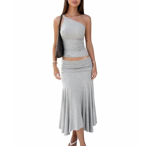 Buzoh Womens Two Piece Sets Sleeveless Cami Top and Asymmetrical Midi Skirt Summer Vacation Matching Outfit - Image 1