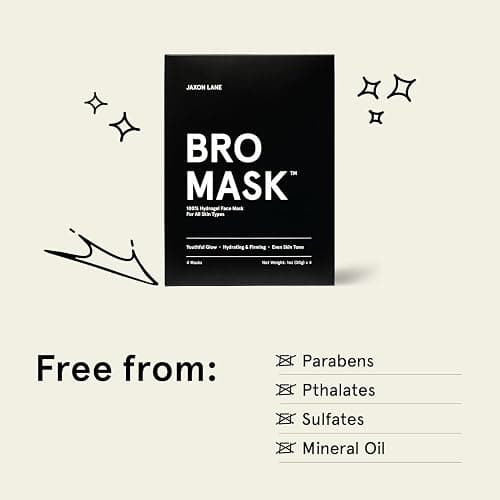 JAXON LANE BRO MASK: Korean Face Mask for Men | 2 Pc. Hydrating Anti Aging Sheet Masks Contains Vitamin C, Vitamin E, Hyaluronic Acid, Hydrolyzed Collagen for Face Care & Acne Treatment (4 Pack) - 4 Count (Pack of 1) thumbnail 6