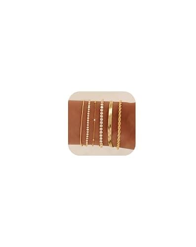 Gold Bracelets for Women 14K Gold Plated Stack Trend Bracelets Charm Paperclip Chain Cuban Link Layered Waterproof Bracelet Dainty Bracelet for Women Jewelry Gifts - Image 1