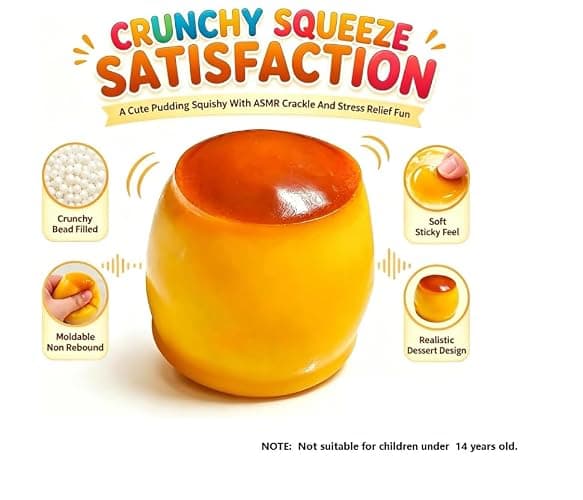 2PCS Crunchy Squishy Stress Ball, Caramel Pudding Stress Ball Squishy, Portable Handheld Sensory Toy, Ideal Anxiety‑Relief Gift for Adults, Cute Realistic Food-Desk Stress Relief thumbnail 2