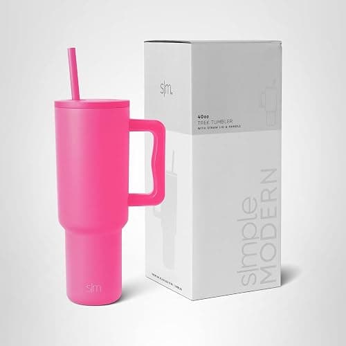 Simple Modern 40 oz Trek Tumbler with Handle and Straw Lid | Cup Holder Friendly Insulated Stainless Steel Travel Mug | Raspberry Vibes thumbnail 2