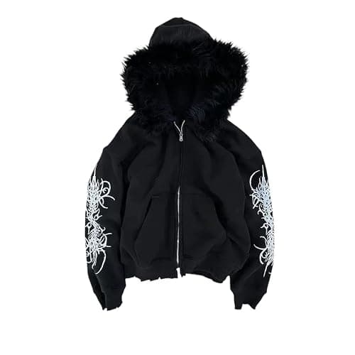 GESALOP Oversized Y2k Zip Up Hoodie Fur Jackets Winter Teen Emo Grunge 2000s Clothes Vintage Streetwear Women Men - Image 1