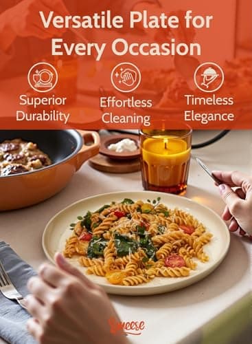 Sweese Porcelain Dinner Plates Set - 10 Inch Beige Round Dishes, 6-Pack, for Salad Serving, Scratch Resistant, Oven, Microwave Safe thumbnail 4