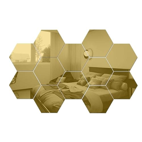MCLEULLA Mirror Wall Stickers - 12PCS Hexagon Art DIY Decorative Acrylic Sheet Plastic Tiles Home Living Room Bedroom Sofa TV Background Decal Decoration - Gold thumbnail 4