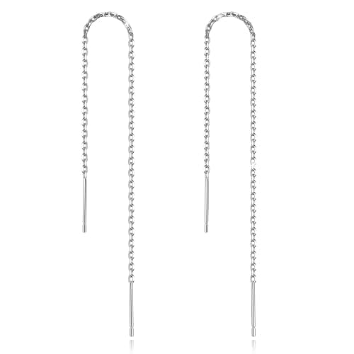 Sterling Silver Threader Chain Dangle Earrings,Versatile & Comfortable Hypoallergenic Silver Earrings 4.8 Inches - Image 1