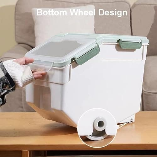 Toolzia 2 Pcs 10kg Airtight Cereal Storage Container with Wheels, Plastic Flour Storage Box Large Rice Dispenser Dry Food Storage Bins BPA-Free(Green) thumbnail 4