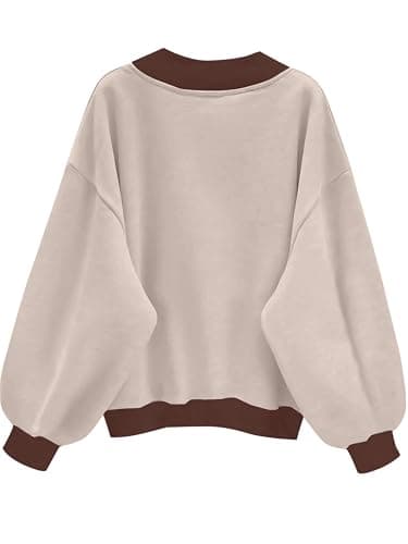 Remidoo Oversized Sweatshirt for Women V Neck Sweatshirts Casual Fleece Long Sleeve Pullover Top thumbnail 2