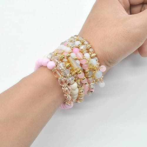 Bohemian Bracelet Sets for Women - 6 Sets Stackable Stretch Bracelets Multi-color Boho Jewelry for Women Hippie Bracelets Dainty Jewelry thumbnail 4