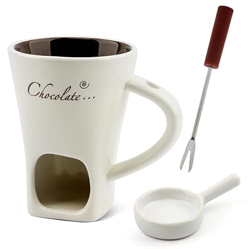 Fondue Pot Cup Set, Ceramic Chocolate Fondue Mug with Forks for Cheese | Mini Fondue Pot Chocolate Melting Cup Without Tealights for Marshmallows, Sweet for Date Night Party Wedding or Holiday Gift thumbnail 9