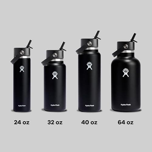 Hydro Flask Water Bottle - Insulated Stainless Steel - Wide Straw Lid, Non Spill, Leakproof in 32 Oz Black thumbnail 8