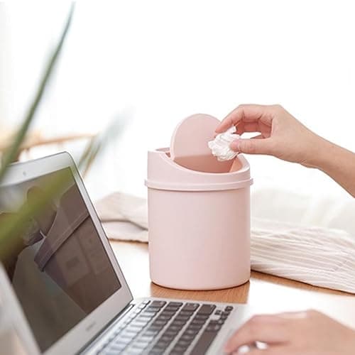 Bin Bedroom Waste Paper Paper Rubbish Trash Can Square Small Swing Top Desktop Kitchen Bathroom Garbage Dustbin Basket Bins With Lid Plastic Waste Bin Bins Bedroom Round Matte Minimalist (Pink) thumbnail 6
