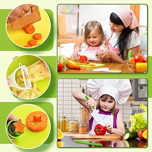 13 Pieces Montessori Kitchen Tools for Toddlers-Kids Cooking Sets Real-Toddler Safe Knives Set for Real Cooking with Plastic Toddler Safe Knives Crinkle Cutter Kids Cutting Board - 13pcs thumbnail 4