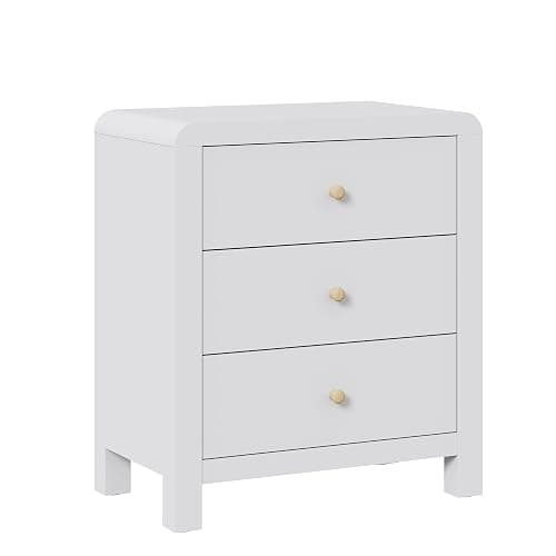 RoyalCraft 3 Drawer Dresser, Modern Chest of Drawers with Rounded Table Corners, Wooden Closet Dresser Nightstand Side Table with Ample Storage Space for Bedroom, Living Room, Entryway, White - White thumbnail 9