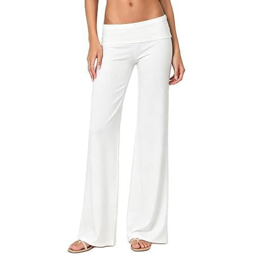 DSORVICD Women Fold Over Leggings Low Rise Wide Leg Flared Sweatpants Lounge Yoga Pants Back to School Clothes for Teens - Image 1