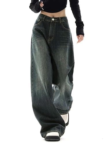 EMMIOL Women Baggy Jeans Mid-Low Waist Boyfriend Streetwear Vintage Jeans Wide Leg Denim Pants thumbnail 2
