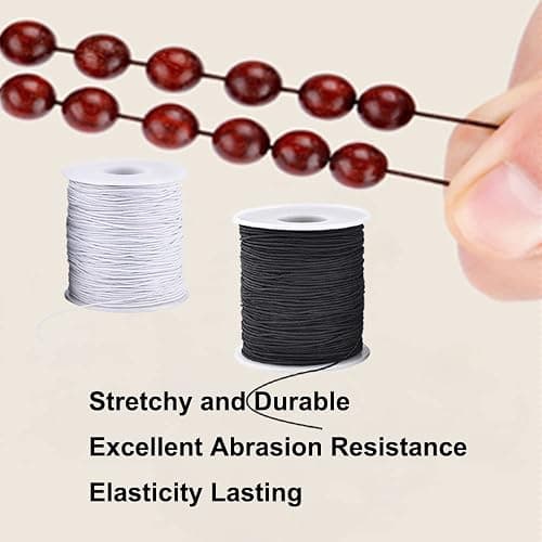 Stretchy String for Bracelets, 4 Rolls 1 mm Sturdy Elastic String Elastic Cord for Jewelry Making, Necklaces, Beading (2 Black+ 2 White) thumbnail 6