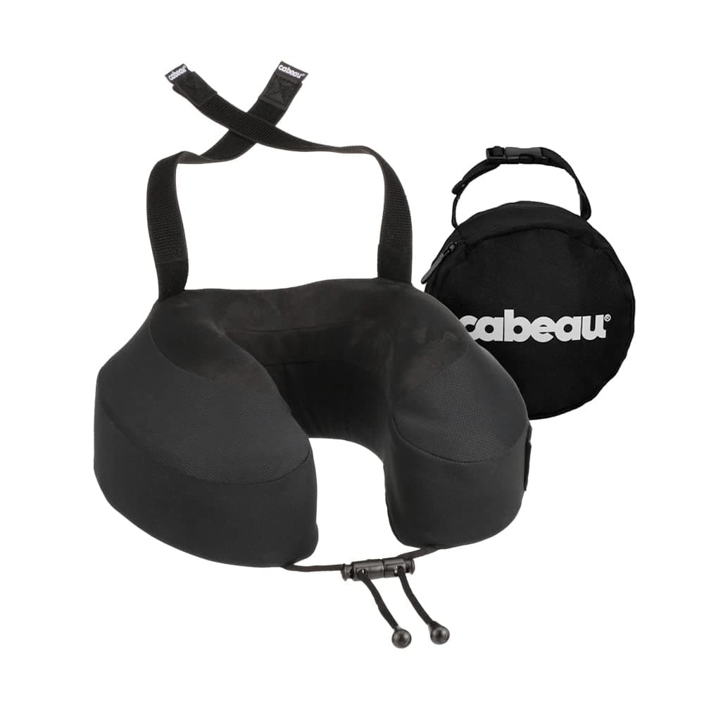 Cabeau Evolution S3 Travel Pillow - Straps to Airplane Seat - Ensures Your Head Won't Fall Forward - Relax with Plush Memory Foam - Quick-Dry Fabric Keeps You Cool and Dry Jet Black - Adult - Black - Image 1