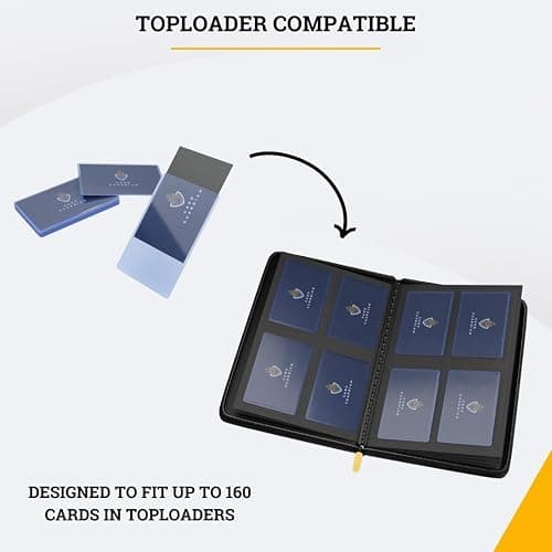Card Guardian - Toploader binder 4 Pocket top loader binder with Zipper for 160 Cards - Side Loaded Pockets - Compatible with Sports and Trading Cards TCG (Black) thumbnail 4