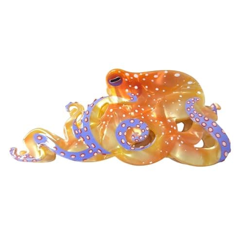 Fantasy Octopus Hair Clips,Acetate Hair Clips,Ocean Octopus Claw Clips for Women,Orange - Image 1