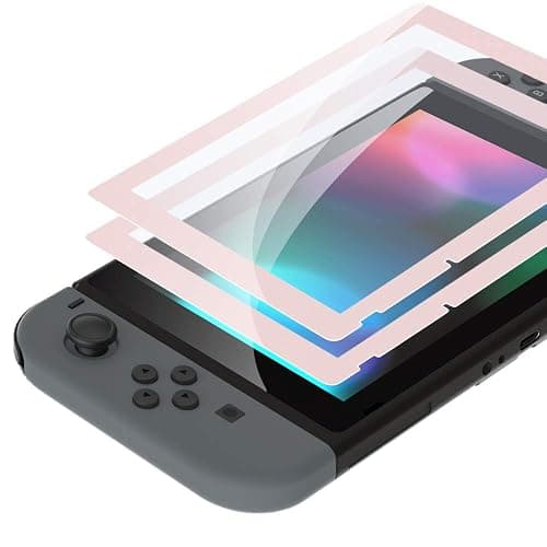 eXtremeRate 2 Pack Cherry Blossoms Pink Border Transparent HD Clear Saver Protector Film, Tempered Glass Screen Protector for Nintendo Switch [Anti-Fingerprint, Shatterproof, Bubble-Free] - Image 1