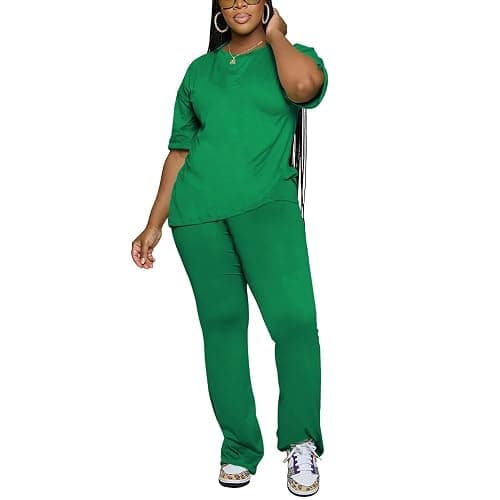 PINSV Women 2 Piece Outfits Short Sleeve Top and Flare Pants Lounge Sets Tracksuit thumbnail 4