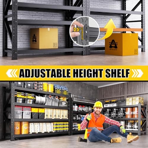 8000LBS Heavy Duty Storage Shelves, 4 Tier Adjustable Garage Shelving Unit, Heavy Duty Metal Shelving for Garage, Basement, Warehouse, Storage Room, Garage Storage Shelves, 69" W x 24" D x 64" H Black thumbnail 3