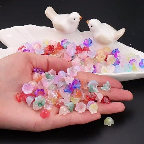 LadayPoa 100pcs Glass Bellflower Beads for Jewelry Making Mixed Color Trumpet Flower Beads Gradient Clear Cute Beads for Bracelets Making Aesthetic Beads Charms for DIY Necklace Decoration Gifts thumbnail 7