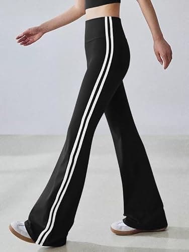 OQQ Yoga Pants Women High Waist Stripes Soft Casual Stretch Flared Bottoms Trousers thumbnail 4