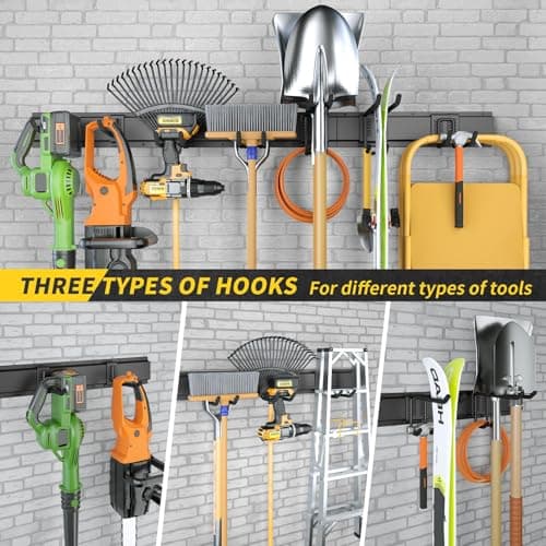 UUP 48" Garage Tool Organizer Wall Mount, 440lbs Garden Garage Storage Garage Organization with Adjustable Heavy Duty Hanging Hooks, Yard Rack Hanger System Shovel Rake Broom Ladder Holder, Men Gift thumbnail 6