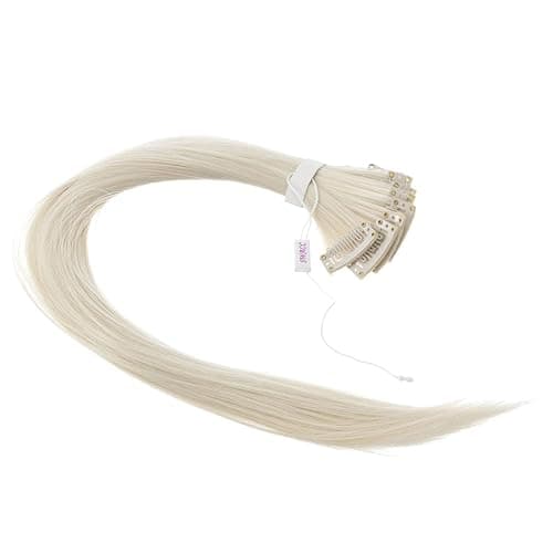 SWACC 12 Pcs Straight One Color Party Highlights Clip on in Hair Extensions Colored Hair Streak Synthetic Hairpieces (Platinum Blonde) thumbnail 2