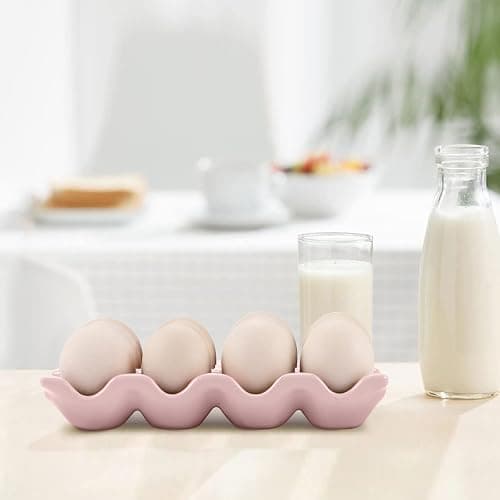 Flexzion Ceramic 12 Cups Egg Tray - Whole Dozen Porcelain Egg Holder Container Keeper Storage Organizer Decorative Serving Stand Serveware for Refrigerator Fridge Countertop Display Kitchen (Pink) thumbnail 5
